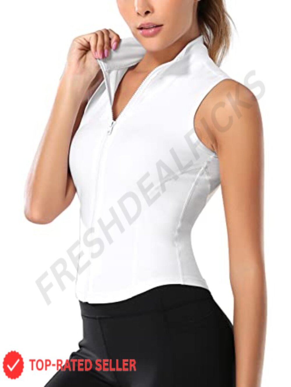 FEOYA Women's Sleeveless Full Zip Athletic Tank Top Yoga Running Gym
